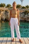 White Pocketed, Embroidered, Elastic and Tie-Waisted, Straight-Leg Casual Muslin Woven Trousers 98 60