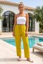 Mustard Pocketed, Embroidered Sides, Elastic and Tie-Waist, Straight Leg Casual Muslin Woven Trousers 96 60 - 7