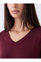 Peak New Season Burgundy V-Neck Women's T-Shirt - 3