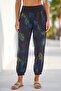 Italian Black Tropical Patterned Pocketed Shalwar Casual Linen Look Woven Trousers 93 63 - 3