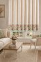 Natural Linen Floral Fabric Appliqued Lace Ruffled Curtain for Kitchen, Bedroom, and Living Room