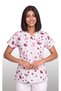 Women's V-Neck Bat Sleeve Ladybug Patterned White Terycotton Fabric Doctor Nurse Scrubs Single Top - 2