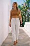 White Pocketed, Embroidered, Elastic and Tie-Waisted, Straight-Leg Casual Muslin Woven Trousers 98 60 - 6