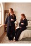 New Season Black Muslin Fabric Double-Breasted Breastfeeding Compatible Design Long Sleeve 100% Cotton Maternity Pajama Set - 4