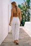 White Pocketed, Embroidered, Elastic and Tie-Waisted, Straight-Leg Casual Muslin Woven Trousers 98 60 - 8