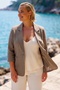 Italian Mink Coat Collar Long Sleeve Pocketed Casual 100% Linen Woven Jacket 72 62 - 6
