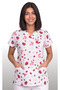 Women's V-Neck Bat Sleeve Ladybug Patterned White Terycotton Fabric Doctor Nurse Scrubs Single Top