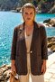Italian Brown Jacket Collar Long Sleeve Pocket Casual 100% Linen Woven Jacket 72 62 - 5