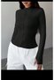 Women's Fit Black Zippered Finger-Looped Sports Cardigan Sweatshirt - 7