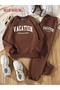 Unisex Women's and Men's Vacatıon Text Printed Oversize 3 Thread Crew Neck Sweatshirt and Jogger Sweatpants