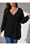 Women's Plus Size Double Breasted V-Neck Belted Knitwear Tunic - 2