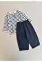 Oversize Seasonal Wide Cut Trousers Set 2-10 Navy Blue Striped
