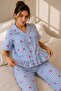 Viscose Woven Blue Gingham Cherry Patterned Ruffle Pajama Set - 4