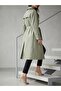 Double-Breasted Collar Bondik Water Repellent Fabric Lined Trendy Model Below the Knee Trench Coat Mint Green - 7