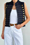 Women's Napoleon Jean Denim Vest with Gold Button Accessories - 3