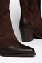 Women's Western Cowboy Suede Look Boots with Pointed Toe, Contrast Appliqué Detail, and Thick Heel - 3