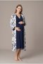 Women's Navy Blue Floral Patterned Buttoned Lace Long Sleeve Dressing Gown Maternity Pajama Set - 2