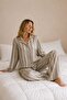 Green Striped Viscose Woven Buttoned Women's Pajama Set - 2