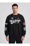 Oversize Sweatshirt Victory Lettering and Emblem Printed Sleeve Detail Crew Neck Streetwear Sweatshirt