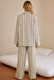 Green Striped Viscose Woven Buttoned Women's Pajama Set - 4