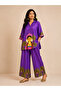 Women’s Purple Artistic Print Co-Ord Set – Relaxed Fit Shirt & Wide-Leg Pants
