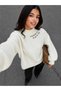 Women's Oversize Stand Collar Letter Embroidered Balloon Sleeve Loose Knitwear Sweater - 8