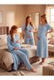 New Season Indigo Muslin Fabric Buttoned Breastfeeding Compatible Design Short Sleeve 100% Cotton Maternity Nightgown Pajama Set - 8