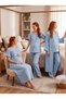 New Season Indigo Muslin Fabric Buttoned Breastfeeding Compatible Design Short Sleeve 100% Cotton Maternity Nightgown Pajama Set - 4
