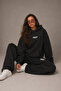 Unisex Women's and Men's Minimal Text Printed Oversize 3 Thread Hooded Sweatshirt and Baggy Sweatpants - 4