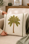 Palm Tree Embroidered Decorative Cushion Cover with Piko Detail 42X42 cm – Ecru Green Living Room and Sofa Cushion - 3