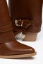 Women's Cowboy Boots - Long Heel, Pointed Toe, Buckle, Thick Heel, Faux Leather - 5