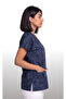 Women's V-Neck Bat Sleeve Lettering Patterned Navy Blue and Plum Terycotton Doctor Nurse Scrubs Single Top - 3