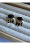 Black Stone Dangle Gold Earrings - 2