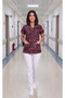 Women's V-Neck Bat Sleeve Lettering Patterned Navy Blue and Plum Terycotton Doctor Nurse Scrubs Single Top - 7