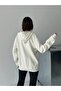 Women's White Hooded Sweatshirt with Pockets and Zipper, 3-Thread Interlocked, Oversize, Loose, Plain, Basic, Full Length Sweatshirt Sgt5005 - 2