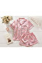 Women's Pink Patterned Short Sleeve Shorts Front Buttoned Summer Pajama Set - 4