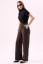 Crep Women's Double Fabric High Waist Tie-Detail Skirt-Looking Wide-Leg Trousers Brown - 3