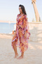 Colorful Patterned Chiffon Bat Sleeve Kimono - 3
