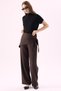Crep Women's Double Fabric High Waist Tie-Detail Skirt-Looking Wide-Leg Trousers Brown - 2