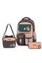School Bag Set of 3 Brown Backpack Lunch Bag Pen Holder Orthopedic Bag - 3
