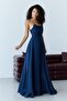 Navy Blue Strapless Collar Draped Chiffon Long Evening Dress - 4