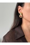 Gold Burgundy Stone Oval Model Earrings - 4