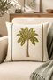 Palm Tree Embroidered Decorative Cushion Cover with Piko Detail 42X42 cm – Ecru Green Living Room and Sofa Cushion - 5