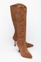 Women's Below-Knee Long Boots with Pointed Toe and Embroidery Detail, Thin Heeled - 2