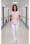 Women's V-Neck Bat Sleeve Square Patterned White Terycotton Fabric Doctor Nurse Scrubs Uniform Single Top - 7