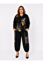 Plus Size Oversized Hooded Zipper Graphic Printed Cotton Elastic Cuffed Women's Top and Bottom Set - 3