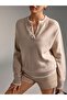 Women's Buttoned Collar Contrast Ribbed Embroidered Knitwear Sweater - 3