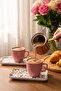 Pink Keraart Springtime Natural Stone Coffee Presentation Set for 2 People - 4 Pieces - 2