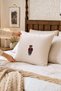 Red Sweater Bear Embroidered Linen Throw Pillow Cover - Off-White - 5