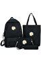 4-Piece Black School Bag Set with Daisy Print Backpack & Tote - 3
